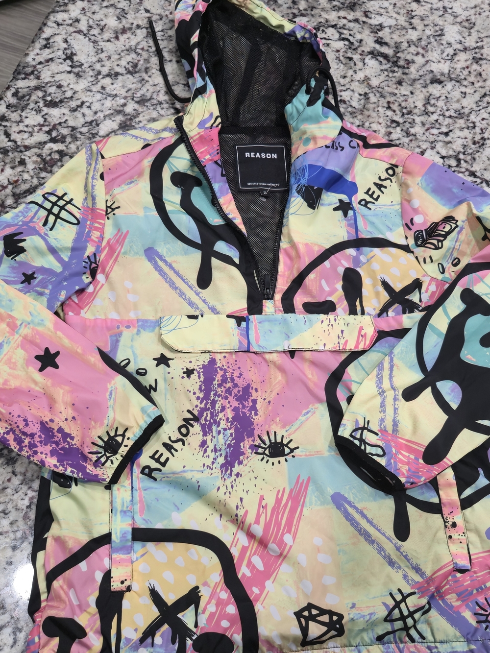 Reason  Multicolor Pastel Graffiti Raincoat Jacket